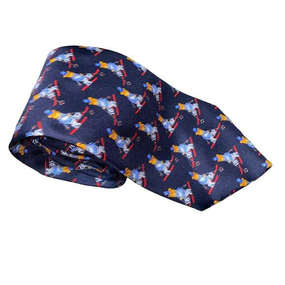 Allea Expressly for Nordstrom Tie w/ Bear Skiing 100% Silk Made in Italy Blue - Picture 2 of 7